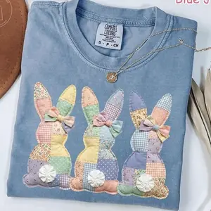 Comfort Colors Faux Patchwork Bunny TShirt, Vintage Cottagecore Easter Tee, Spring Floral Graphic Tee, Gift for Women