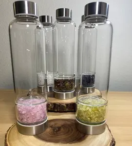 Split Chamber Gemstone Water Bottle 16 OZ with Protective Sleeve