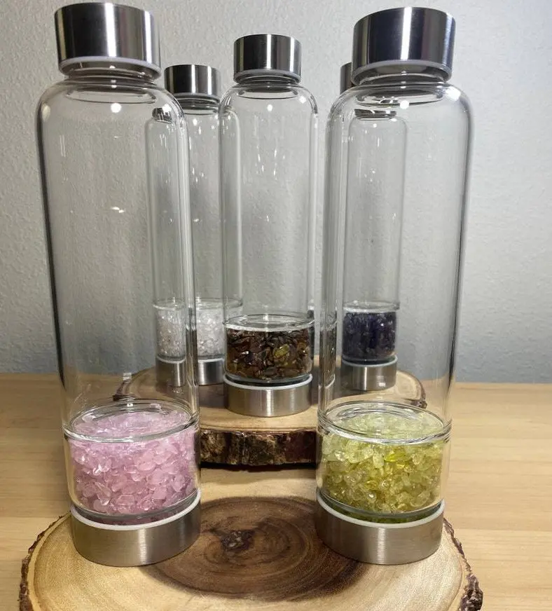 Split Chamber Gemstone Water Bottle 16 OZ with Protective Sleeve