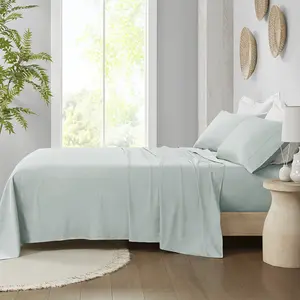Madison Park Breathable Bed Sheets Set - MP20-8251 Queen Size 300 Thread Count Organic Cotton Deep Pocket Aqua Sheets, 90x102x0.13 in., Breathable Sheets