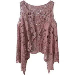 Women’s Sleeveless Lace Asymmetrical Top Loose Fit Boho Tunic Blouse