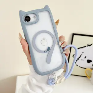 For iPhone 17 Pro Max 17 Pro 16 Pro Max 16 Pro 15 14 13 Case Cute Cartoon Cat Ears Magnetic with Lanyard Shockproof Anti‑Drop New Style Protective Cover Wireless Charging Compatible