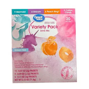 Great Value Sugar Free Variety Pack 30 Drink Mix- Mermaid, Unicorn, Peach Ring, & Cotton Candy Flavors