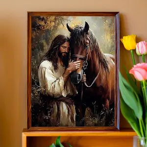 2D flat posters and paintings, frameless, 2D, 1 piece canvas painting, touch horse head, suitable for family, bedroom, living room, farm, hotel, cafe, room art, canvas wall art poster, frameless.