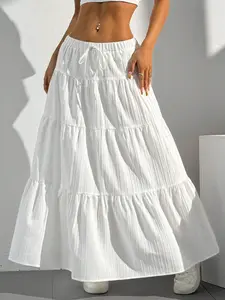 Women's Woven Pleated Midi Skirt, Stylish Fitted Half-Length Skirt for Elegant Spring Looks, Perfect for Parties and Casual Outings, Womenswear