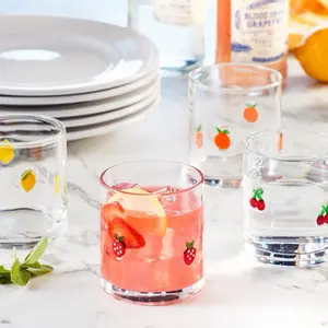 Cute Fruity Glass Cups with Strawberry and Orange Designs for Drinks and Cocktails 4 pcs  Drinkware Aesthetic
