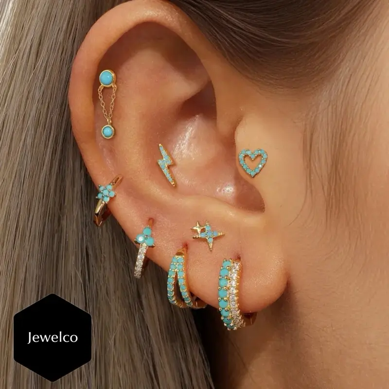 "Viral Turquoise Ear Stack - S925 Sterling Silver | Hypoallergenic" Earring Stacking Set | Stud Earrings