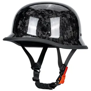 KAESE Forged Carbon Fiber Half Helmet DOT Approved - Ultra-Light Retro German Style Open Face Motorcycle Lid for Cruiser Scooter