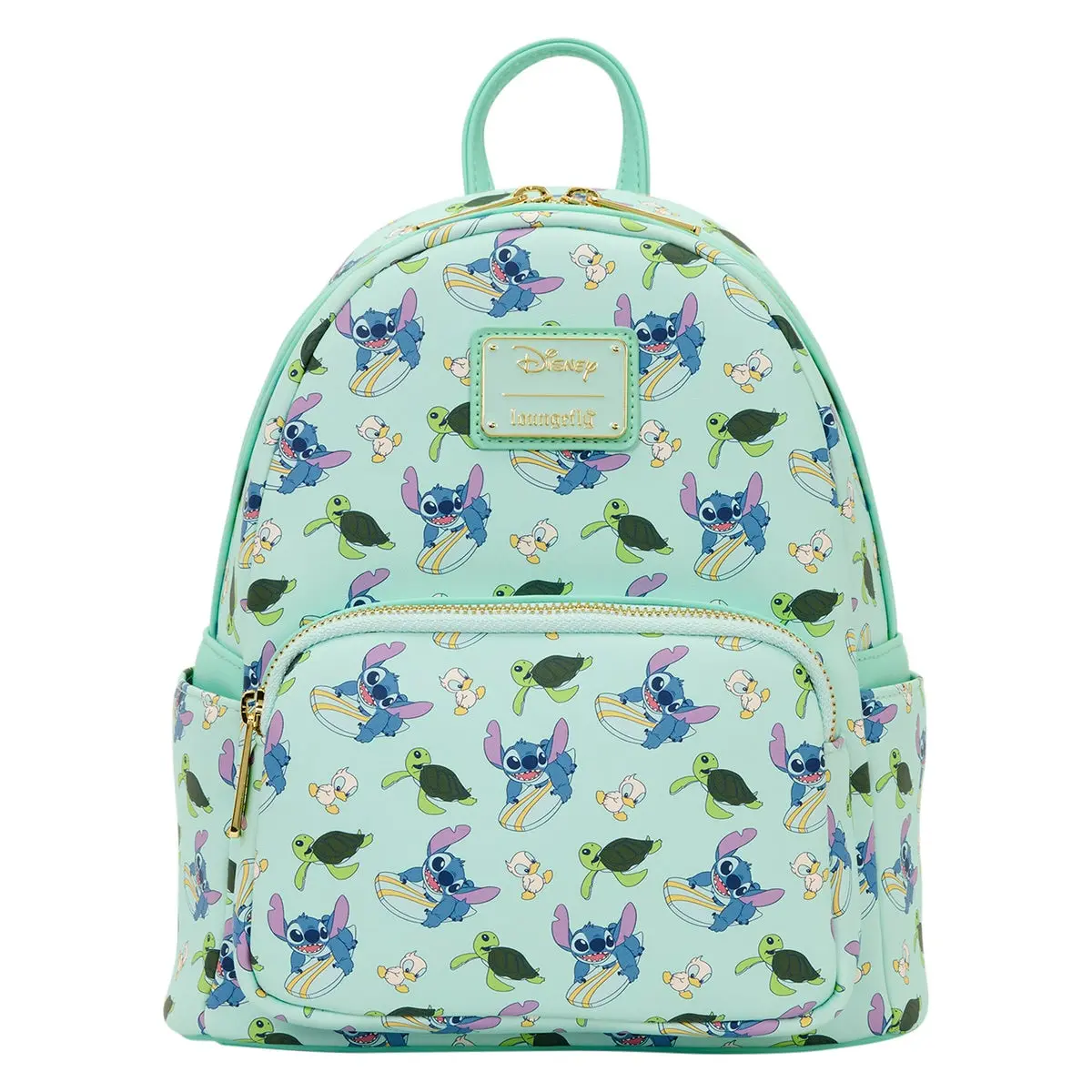 Disney Lilo and Stitch Mini Backpack, Featuring Lilo & Stitch Art, Surfboard, Sea Turtles, Adventure Theme, Duckling Straps, Functional Luggage Bag