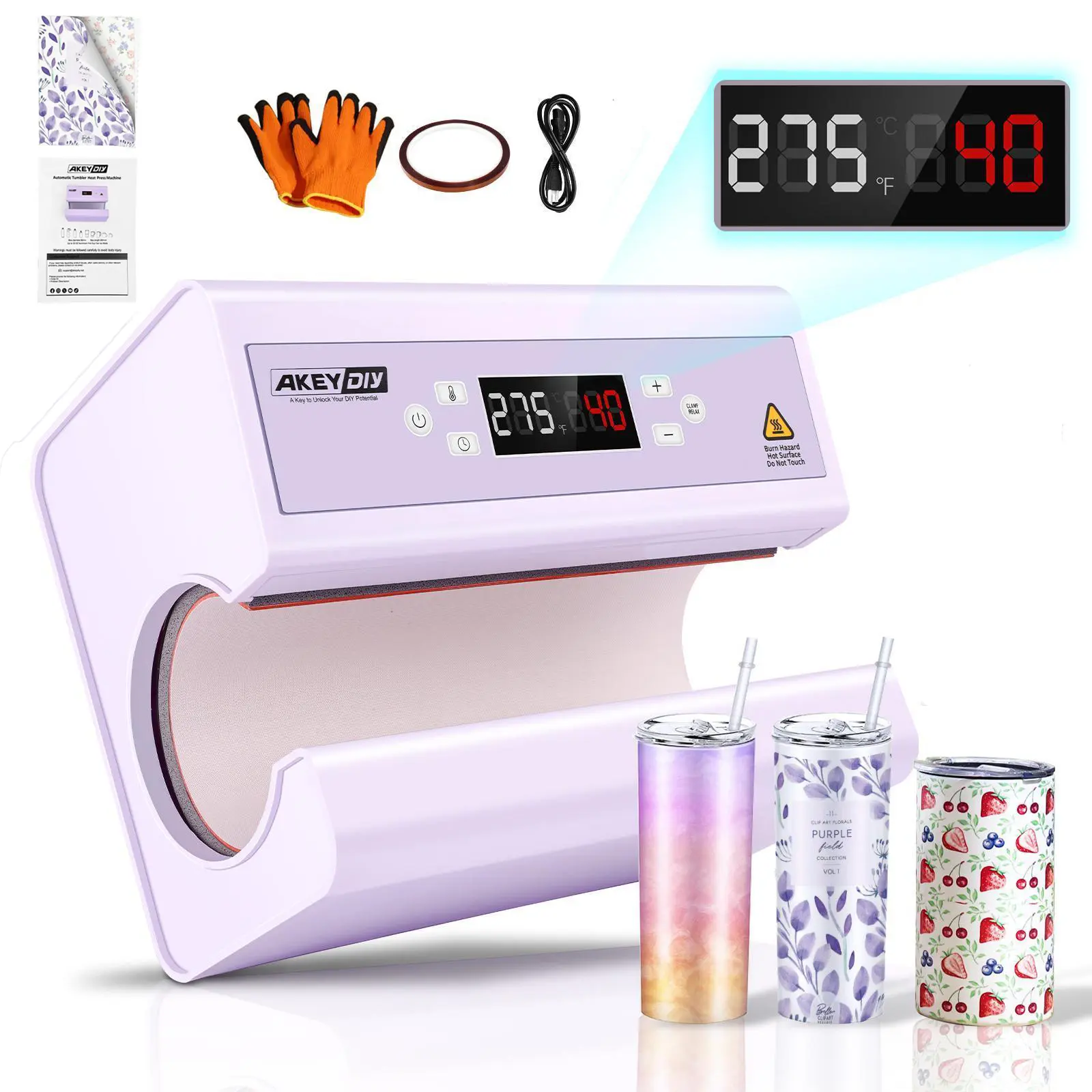 AKEYDIY Auto Mug Press Machine, 30OZ Tumbler Heat Transfer with Auto Rotation Full Wrap, Temperature & Time Control, Cup Transfer Equipment for 11-30OZ Ceramic and Glass, Includes Sublimation Paper, Heat Tape & Gloves, Springglowup