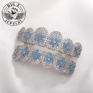 【Fashion casual】Hip Hop Grills Jewelry Micro-Inset Zircon Braces Rapper Accessories Blue Snowflake ，Christmas/Halloween/New year Costume Accessories Gift