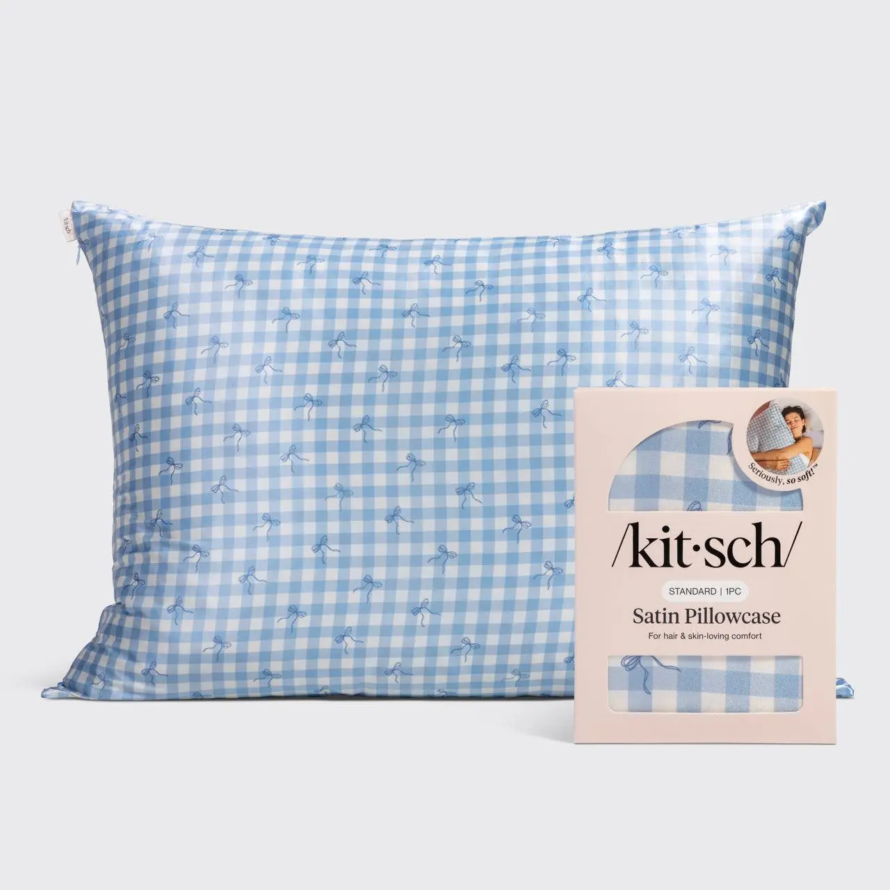 Satin Pillowcase in Gingham Blue Satin Pillowcase in Gingham Blue