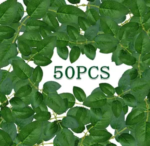 50 pcs Artificial Green Leaves Bulk Silk Greenery Fake Rose Flower Leaves for DIY Wedding Bouquets Proposal Bouquet Home Decorations Cake Decoration Wreath Accessories Flower Arrangement Accessories