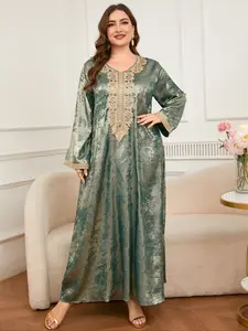 Elegant V-Neck Long Sleeve Dress for Women, Casual Loose Floral Lace Design, Perfect for Daily Wear & Special Occasions