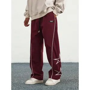 2026 Men's Loose Star Pattern Contrast Binding Drawstring Waist Straight Leg Pants Casual Pocket Elastic Waist Trousers Daily Wear All Seasons Street Fashion Comfort Bottoms