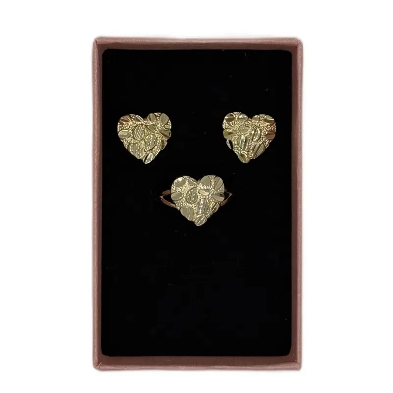 14K Gold Plated Heart Nugget Earring and Ring Set