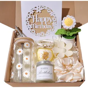 Birthday Gifts For Women, Happy Birthday  Box For Girl,Teen Girl, Her, Women, Sister, Daughter, , Cute Daisy Aesthetic Glass Cups  Set 8 count