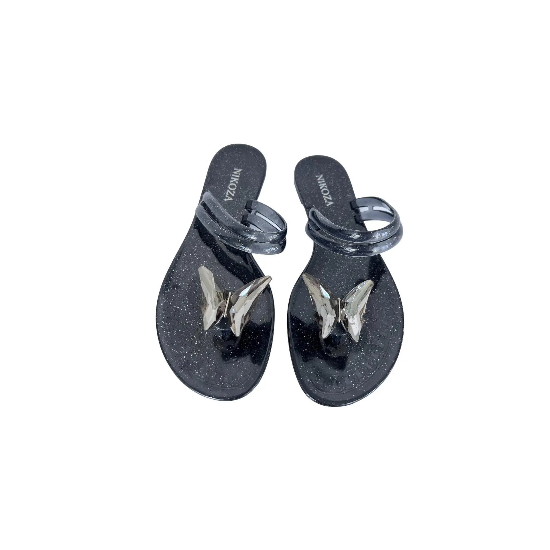 NINA black gel beach sandals