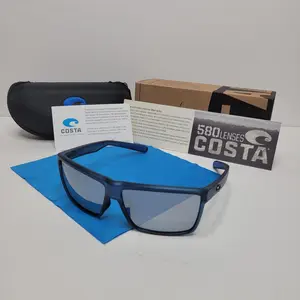 Rincon Polarized Sunglasses UV400 – Atlantic Blue Frame & Blue Gray Silver Mirror Lenses – Full Items Included