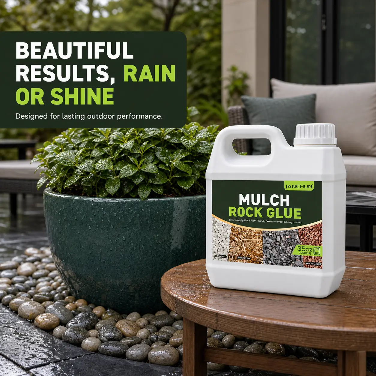 JANCHUN Fast-Dry Mulch Glue - Strong Hold,Non-Toxic Gravel Binder & Stabilizer for Rocks Mulch | Easy Spray for Landscaping Garden Edging Paths | Durable Outdoor Adhesive