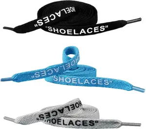 3 Pairs Shoelaces Text Printed Flat Shoelaces Replacement Shoe Laces for Sneakers Shoe Laces Swap  1.2M - Black Gray Blue