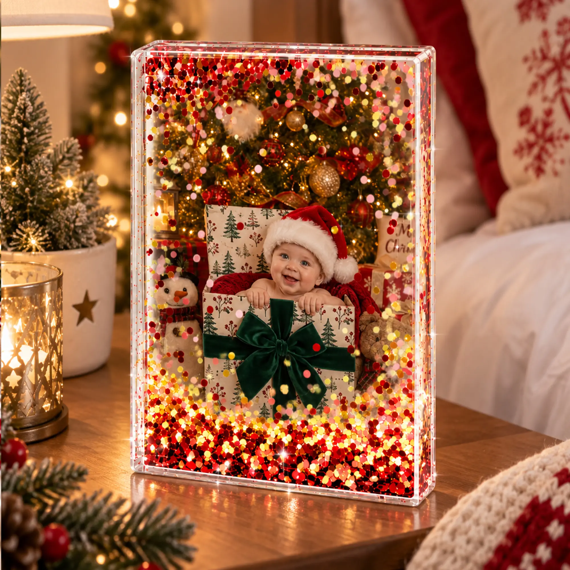 Personalised Glitter Acrylic Photo Frame, Custom 4x6 Picture Frame with Text & Engraving Options, Silver Glitter, Snow Effect or Red Hearts,Christmas Decor 2026, Anniversary Gift for Him