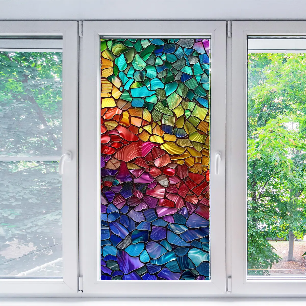 Colorful Privacy Window Cling Sticker, 45x100 Cm Decorative Glass Decal, No Glue Required, Anti-Spy Protection Film for Home Office Use, Multicolor, Stained Glass Window Film, Window Decals For Glass Windows