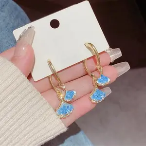 Blue Ginkgo Leaf Zircon Earrings for Women, 2025 Trend Luxury Jewelry, S925 Silver Needle Sparkling Studs, Chic and Elegant Design, Perfect for Daily Wear, Special Events, or Gifts Stretchy Scrunchie Lanyard with Retractable Keychain Book Pendant Necklace