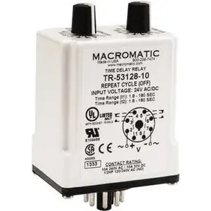 Macromatic 8 Pin, Multiple Range DPDT Time Delay Relay 10 Contact Amp, 24 VAC/VDC, Knob TR-53128-10