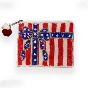 Patriotic Bow Beaded Pouch