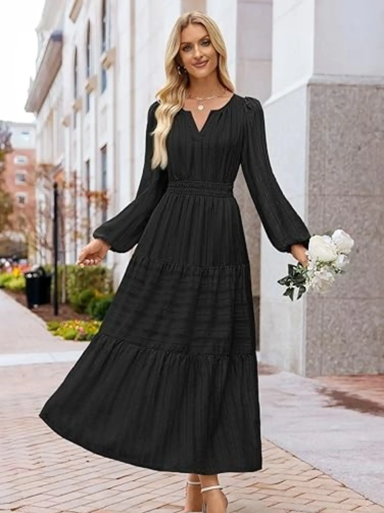 Elegant Casual Long Sleeve V Neck Dress for Women, Casual Dresses, Spring & Fall Fashion, Fitted Plain Design, Moderate Fabric Thickness - TikTok Shop Elegant Casual Long Sleeve V Neck Dress for Women, Casual Dresses, Spring & Fall Fashion, Fitted Plain Design, Moderate Fabric Thickness - TikTok Shop