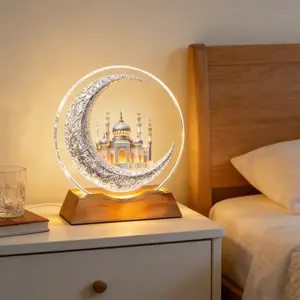 2D Flat Crystal Glass LED Night Light, Multi-Color Touchable Color Changing, Islamic Mosque Desktop Ornament, Ramadan Gift, Decorative Night Light