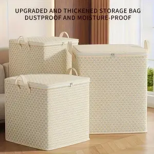 Extra Large Fabric Storage Box with Zipper Closure, Dustproof Moisture Proof, Portable Bedding and Clothing Organizer