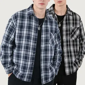 Vintage Black & White Plaid Flannel Shirt | Men's Oversized BF Style Button-Up