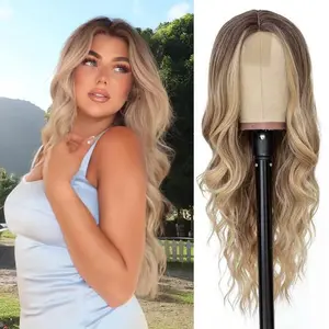 [BCHR HAIR] Summervibes Black Wig for Women Long Wavy Lace Hairline Wig 26 Inch Middle Part Synthetic Heat Resistant Wig valentines for Daily Party Realistic Look Soft Smooth Texture Handcrafted Hairline Anti-Slip Band -cosplay Blonde Curly Wig