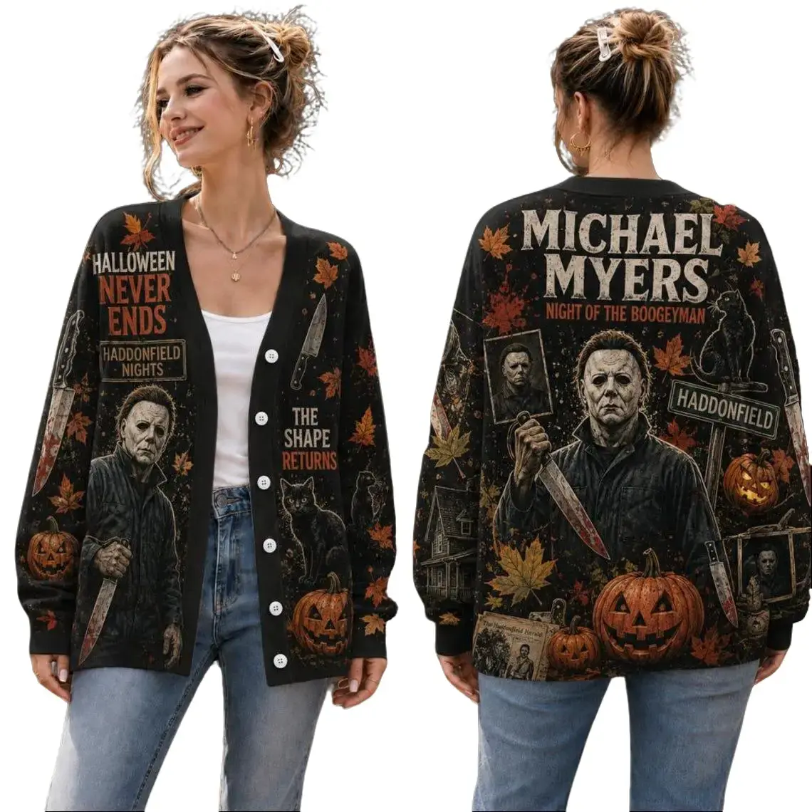 Michael Halloween Cardigan 2026, Boogeyman Graphic Sweater, Horror Movie Fan Gift for Her