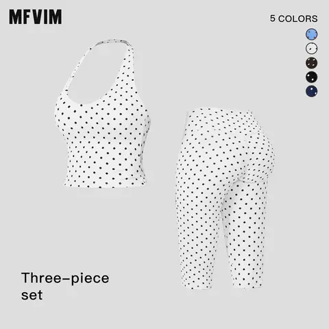 MFVIM Women’s Retro Small Polka Dot Halter Neck Back-Enhancing 2-Piece High-Waisted Capris Tank Top Set - Chic, Pilates-Friendly Women’s Workout Matching Set for Outdoor Running, Casual Use
