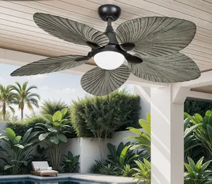 DWVO 52" Tropical Modern Outdoor Indoor Ceiling Fan w/ Light Remote Control Grey