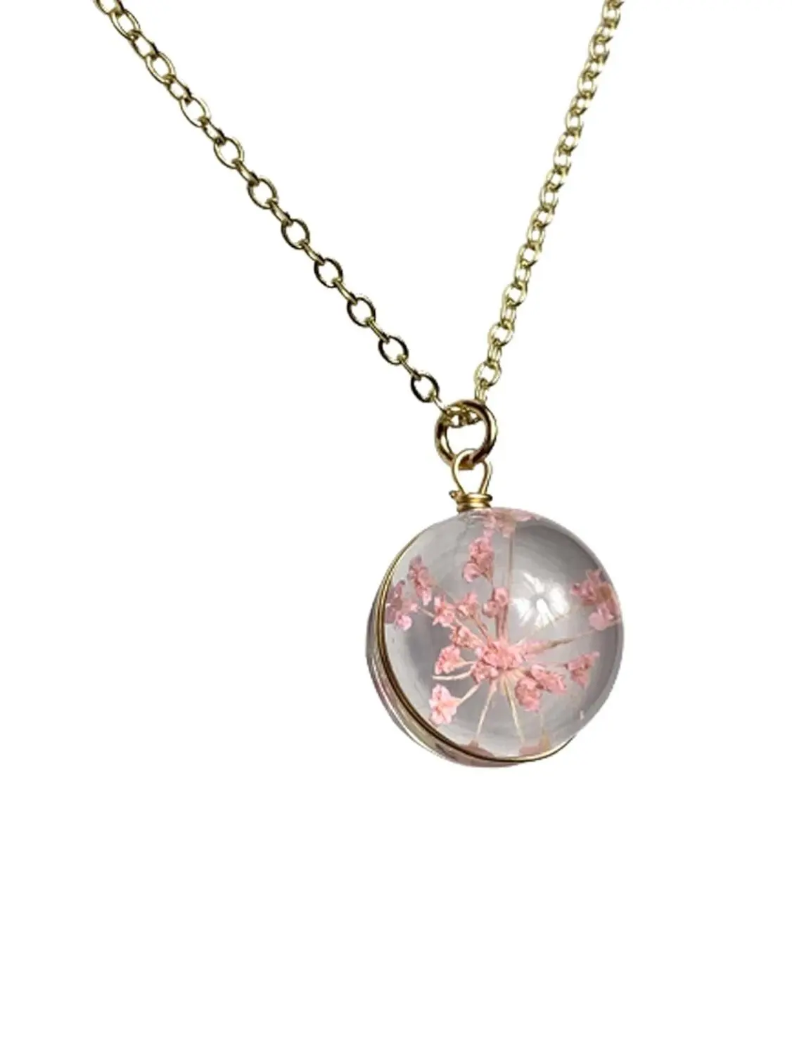 Pressed Pink Flower Necklace