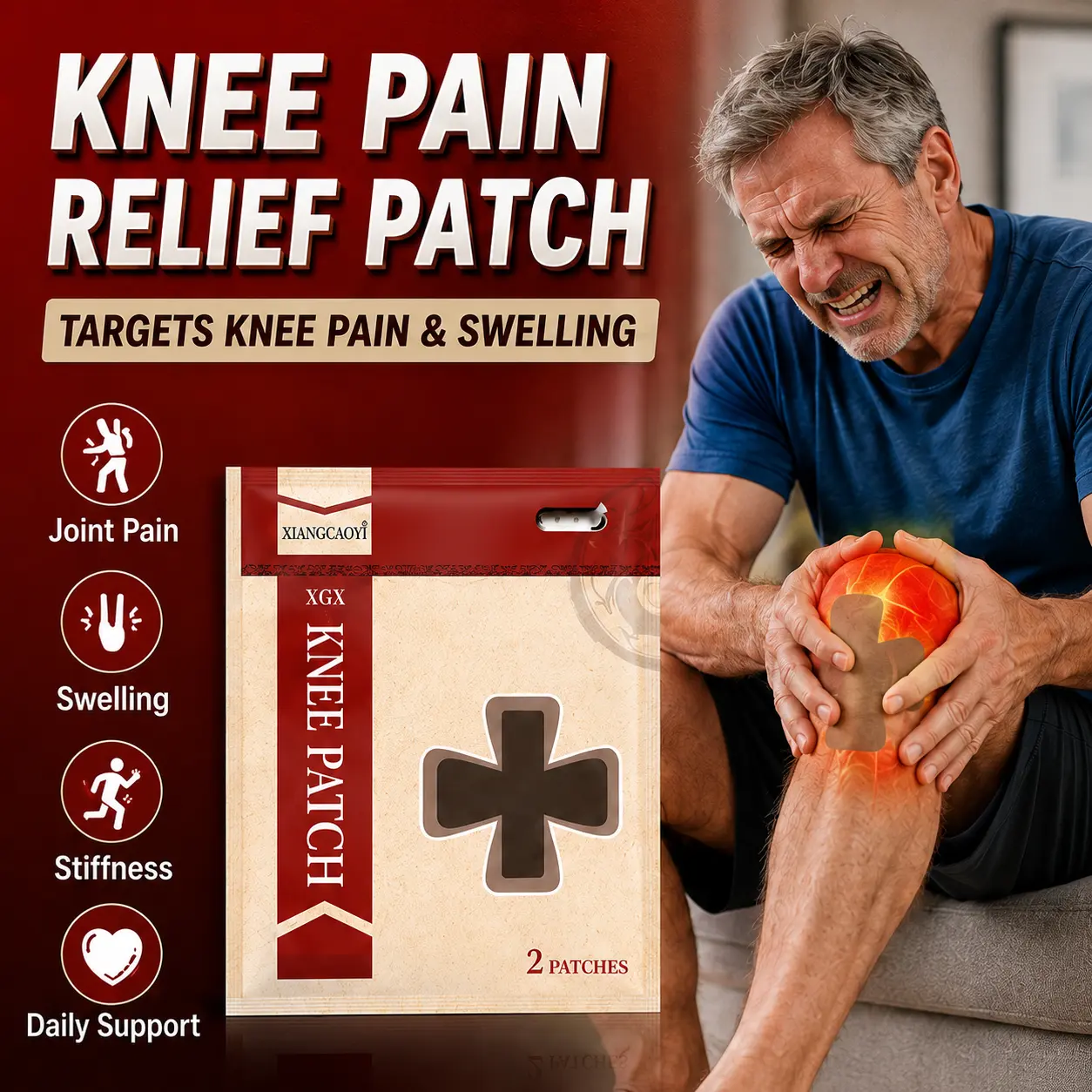 Joint soothing patches help relieve knee swelling and pain, address joint fluid buildup issues, alleviate knee pain during stair climbing, soothe synovial irritation, suitable for athletes and middle-aged/elderly individuals for daily knee care, reduce di