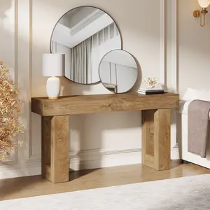 TRIBEWOOD 63-Inch Console Table, Farmhouse Entryway Table, Wooden Rectangular Sofa Table with Thicken Tabletop for Living Room, Hallway, or Foyer