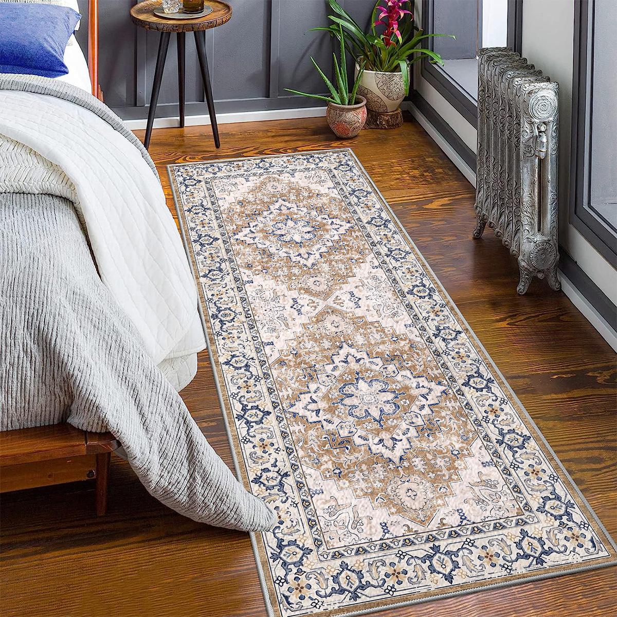 2'x6' Washable Boho Runner Rug, Non Slip Vintage Bohemian Indoor Carpet for Bedroom, Kitchen, Living Room, Hallway