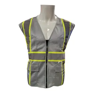Class 2 Light Gray Safety Vest with Four Pockets for Work Safety Equipment