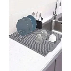 Silicone draining mat, available in three sizes, flexible rubber draining mat, heat-resistant silicone insulation mat, kitchen decorative countertop mat, sink mat, multifunctional insulation mat, coaster, drainage mat, Christmas gift