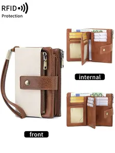 Ladies' 30% off short wallet, RFID anti-theft, large capacity PU material, multifunctional design, with ID card window, mini lightweight zipper pocket wallet, suitable for cash and credit cards, fashionable gifts for birthdays and anniversaries