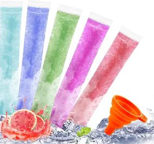 100 PCS Food-grade disposable popsicle bags, fruit jelly bags, ice cream, popsicle sticks, long strips, homemade ice pop bags with Funnel