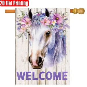 Spring Welcome Horse Garden Flag, 28x40 Inches Double-Sided Yard Decoration, Outdoor Lawn Flag Only, Durable & Vibrant Design