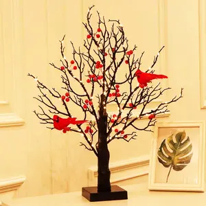2-Pack, Christmas Led Simulation Red Flower Tree Lights, Christmas Tree, Christmas Decoration, Night Light, Luminous Tree, Thanksgiving Decoration, Living Room Desktop Bonsai Tree, for Room Decoration, Holiday Party, Battery Box Powered