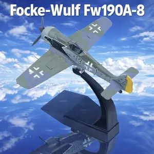 1/72 Scale Focke-Wulf Fw 190A-8 Metal Fighter Model Classic German WWII Military Finshed Diecast Aircraft Model Prebuilt Kits with Display Stand for Collection or Gift