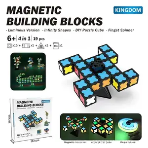 Magnetic Fidget Spinner Toy 19 PCS Transformable into Infinite Cube Luminous Version DIY Puzzle Cube Finger Spinner Creative Gift for Kids